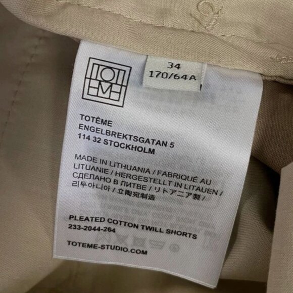 Toteme Women's Beige Pleated Cotton Twill Shorts Size 34 - Picture 3 of 4